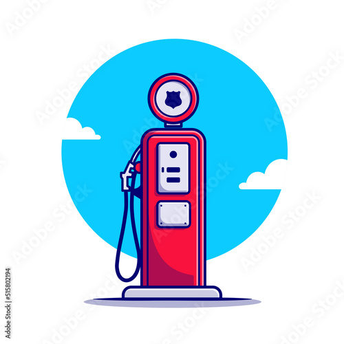 Gas Station Cartoon Vector Icon Illustration. Transportation Object Icon Concept Isolated Premium Vector. Flat Cartoon Style