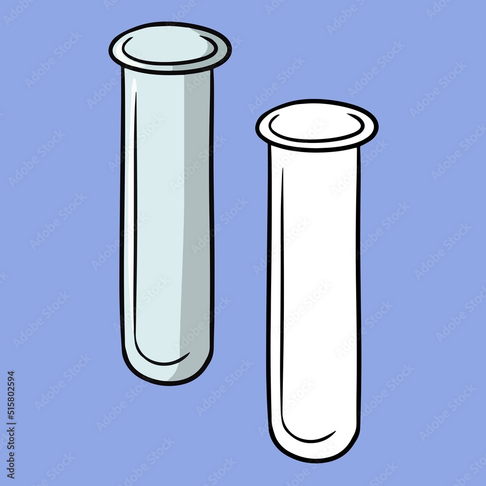 A set of pictures, a glass empty test tube for research and experiments, a vector illustration in cartoon style A set of pictures, a glass empty test tube for research and experiments, a vector illustration in cartoon style