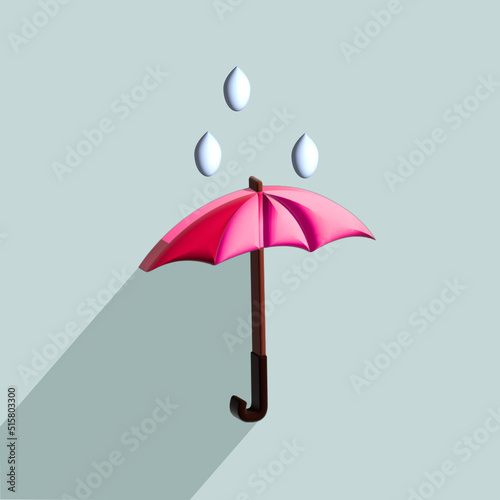 3d umbrella with raindrops weather forecaster icon