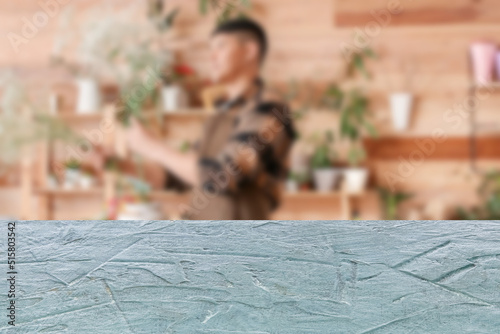 Empty table in flower shop