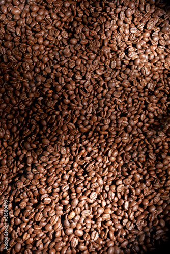 Top view of roasted natural aromatic coffee beans