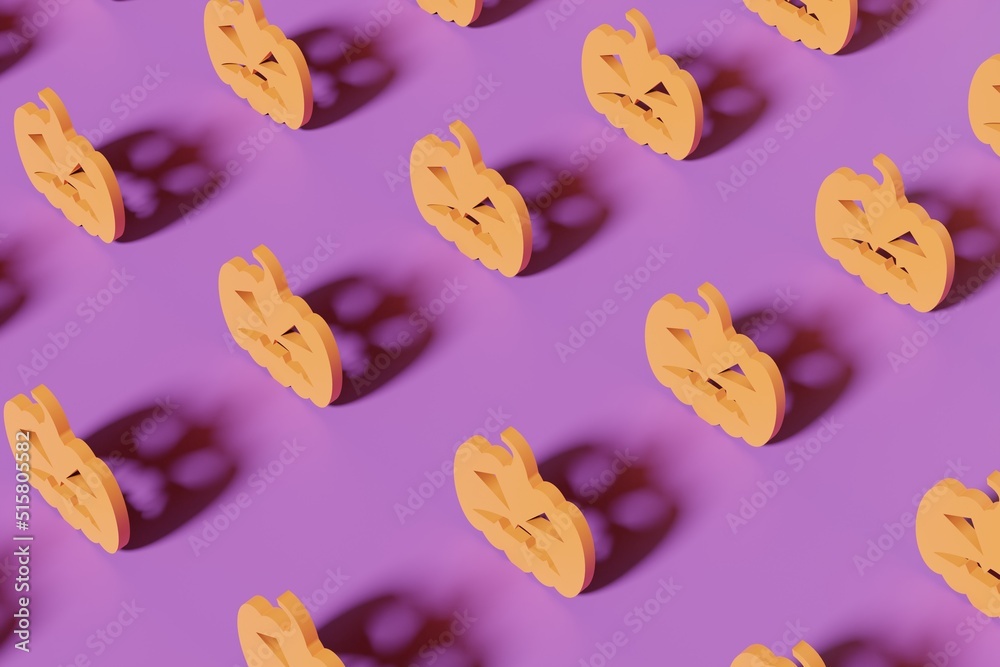 3d render orange pumpkin faces on a violet background. Modern creative 3d Halloween illustration. Trendy Halloween 3d background 3d render orange pumpkin faces on a violet background. Modern creative 3d Halloween illustration. Trendy Halloween 3d background
