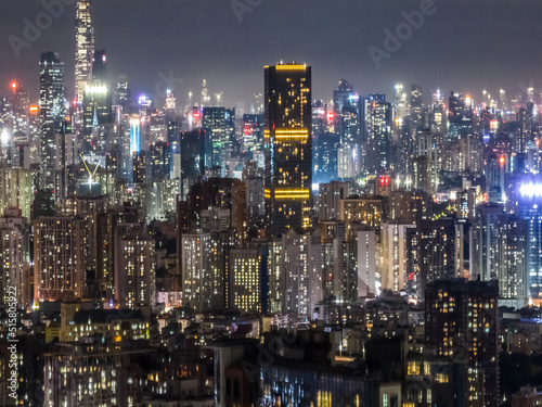 Aerial view of landscape at night in Shenzhen city,China