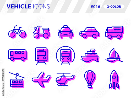 乗り物に関連する2色スタイルのアイコンセット_016