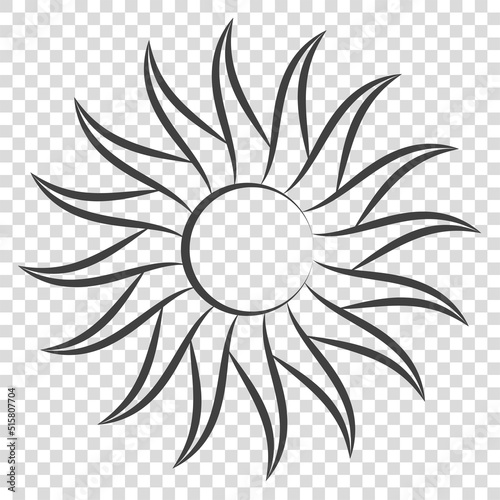 Tribal flaming sun stencil Outline vector illustration Isolated on transparent background