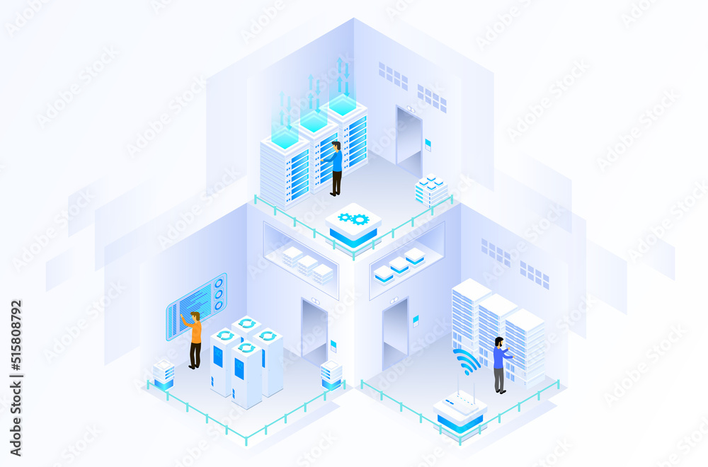 data center or server room processing data operation with security protection and maintenance with isometric design style - vector
data center or server room processing data operation with security protection and maintenance with isometric design style - vector