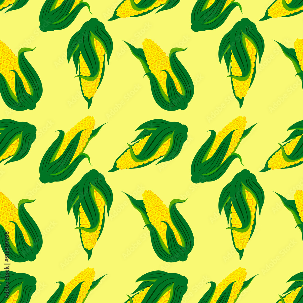 Fototapeta premium Vector - corn plants pattern, watercolor illustration.