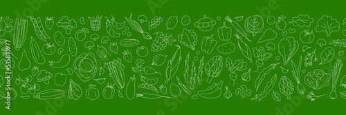 Seamless background pattern of organic farm fresh fruits and vegetables
