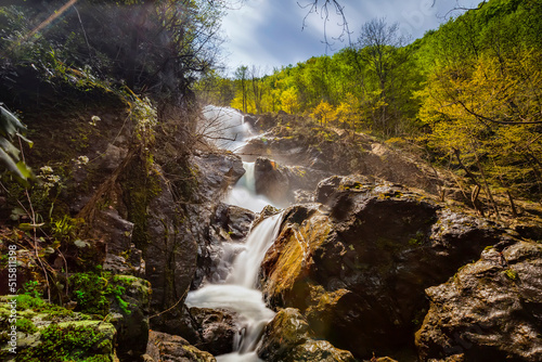 Autumn colors in stunning waterfall scenery. nature landscape in the depths of the forest. autumn view in nature. Erikli waterfall, Yalova, Turkey.