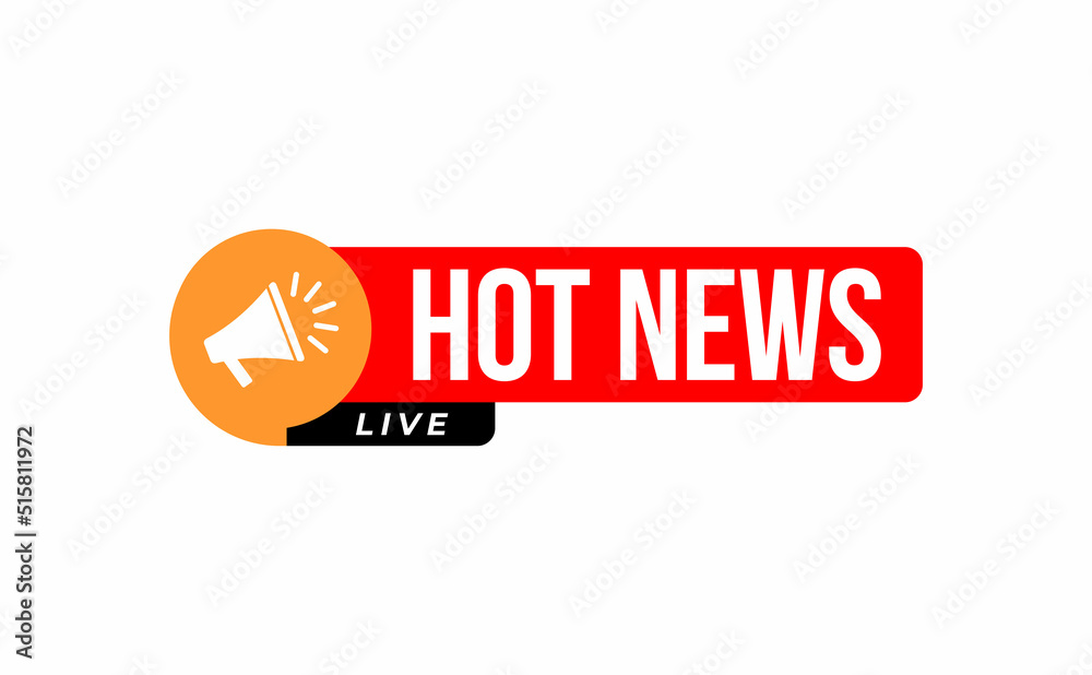 Hot news icon with megaphone, heading of Hot news sign, live report icon. Vector illustration Hot news icon with megaphone, heading of Hot news sign, live report icon. Vector illustration