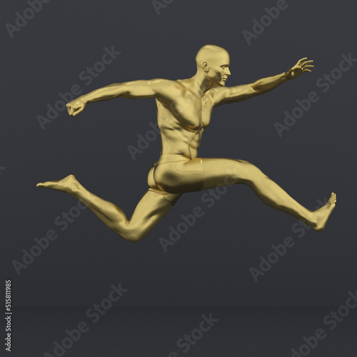 3D Render : Portrait of golden texture male character acting, posing his body with common daily gesture © Tritons