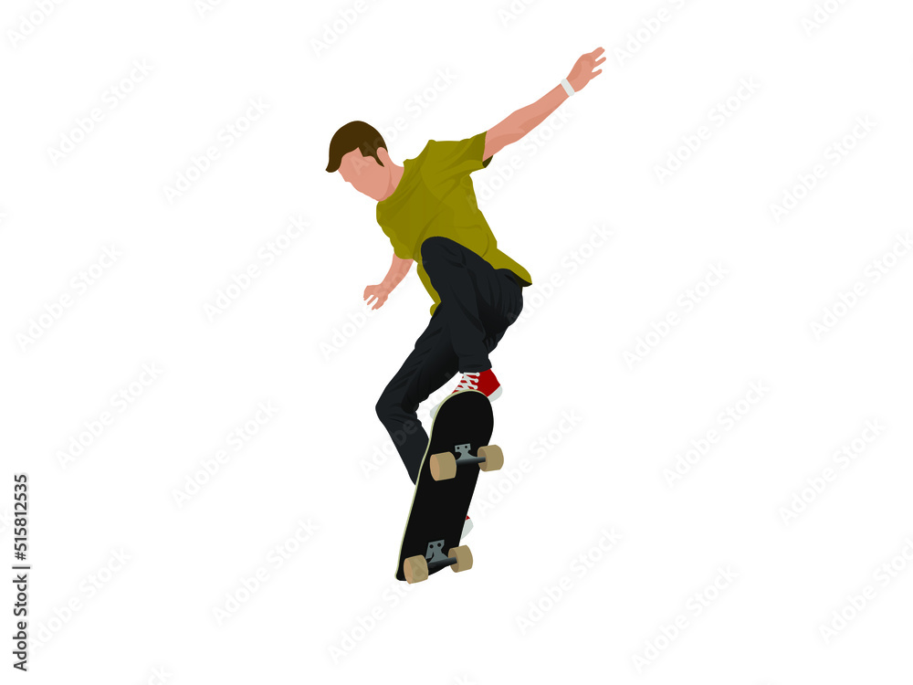 skateboard player high vector