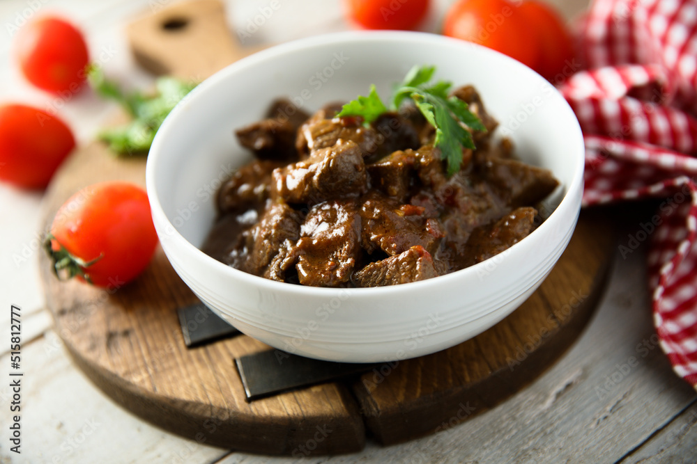 Homemade beef goulash or ragout with vegetables