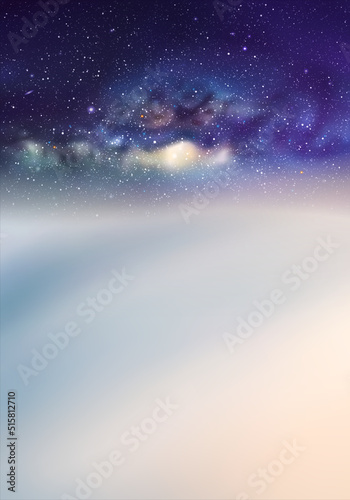 Clouds and starry sky. Natural background with fog waves and Milky Way
