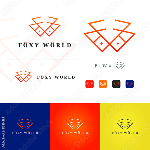 F W letter, foxy world, alpha w f logo design template