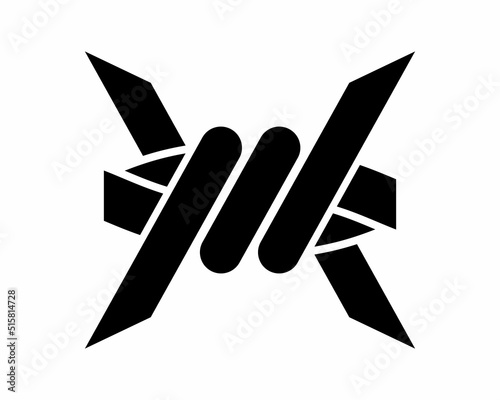 Vector illustration of barbed wire isolated on white background. Twisted barbwire icon. Security fence logo. 
