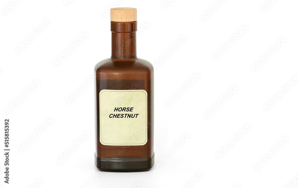 Herbal tincture in a antique retro bottle. Herbs medical solution of Horse Chestnut Herbal tincture in a antique retro bottle. Herbs medical solution of Horse Chestnut