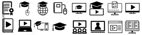 Online education vector icon set.  online courses illustration sign collection. vebinar symbol or logo.