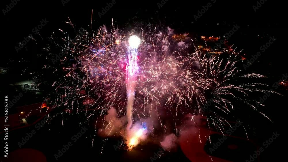 Aerial Drone View of Fireworks Display 