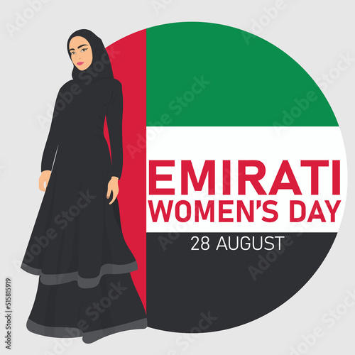 Emirati woman's day. Beautiful arabic lady in dress. Vector illustration