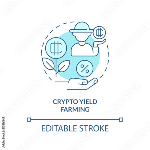 Crypto yield farming turquoise concept icon. Way to make money on cryptocurrency abstract idea thin line illustration. Isolated outline drawing. Editable stroke. Arial, Myriad Pro-Bold fonts used