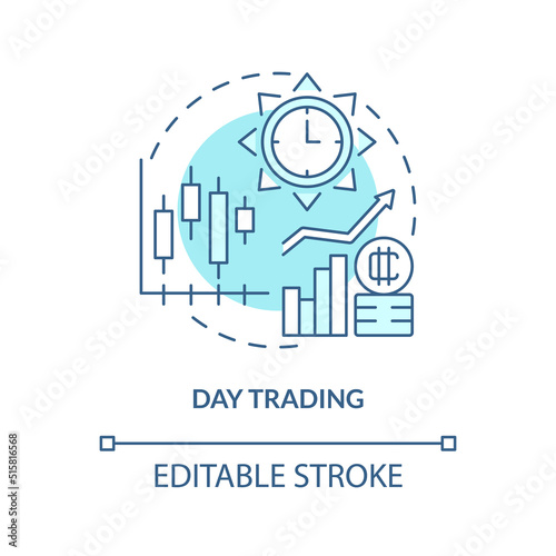 Day trading turquoise concept icon. Active engagement. Way to make money on crypto abstract idea thin line illustration. Isolated outline drawing. Editable stroke. Arial, Myriad Pro-Bold fonts used