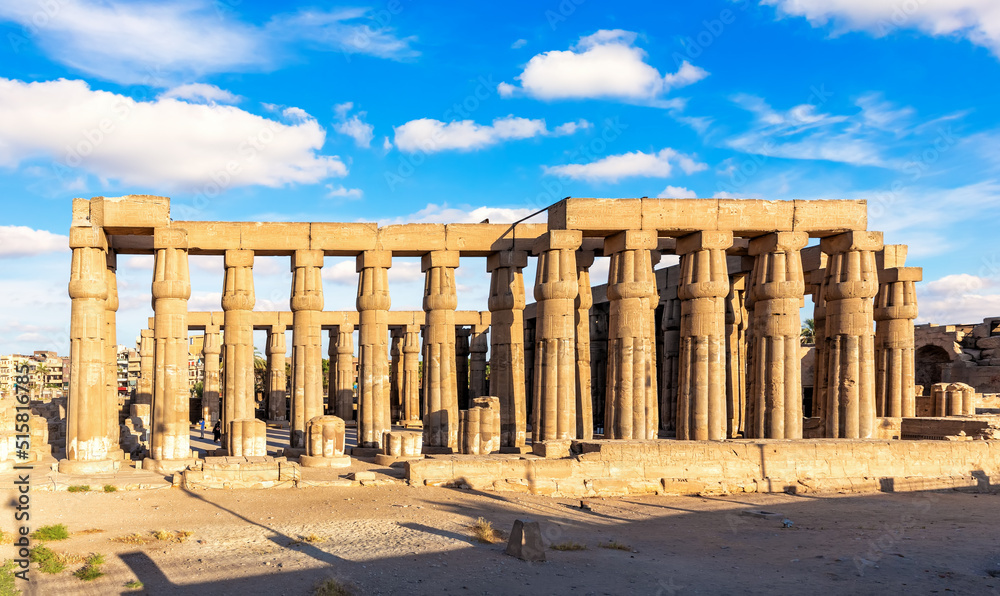 Beautiful Luxor Temple columns, side view, Egypt