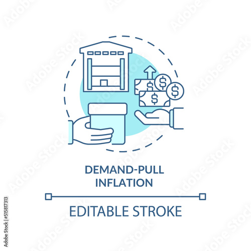 Demand pull inflation turquoise concept icon. Demand excess supply. Inflation type abstract idea thin line illustration. Isolated outline drawing. Editable stroke. Arial, Myriad Pro-Bold fonts used