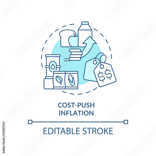 Cost push inflation turquoise concept icon. Price increasing. Inflation type abstract idea thin line illustration. Isolated outline drawing. Editable stroke. Arial, Myriad Pro-Bold fonts used