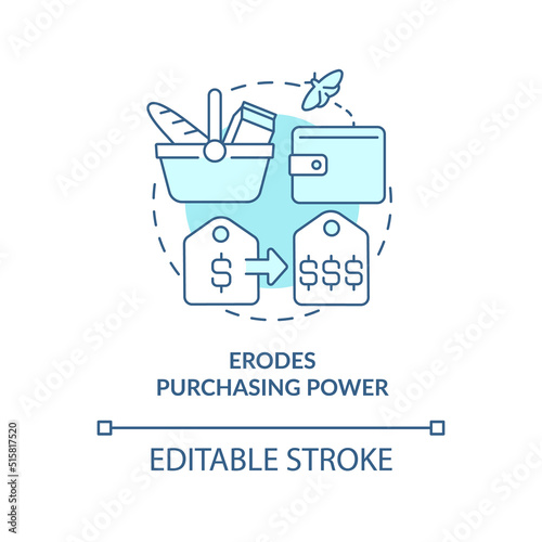 Erodes purchasing power turquoise concept icon. Consumer price index. Inflation abstract idea thin line illustration. Isolated outline drawing. Editable stroke. Arial, Myriad Pro-Bold fonts used