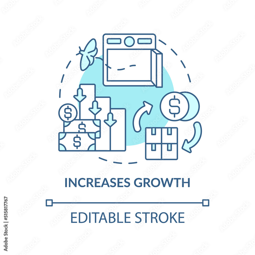 Increases growth turquoise concept icon. Savings and deposits. Effect of inflation abstract idea thin line illustration. Isolated outline drawing. Editable stroke. Arial, Myriad Pro-Bold fonts used