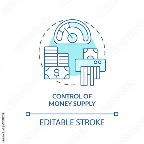 Control of money supply turquoise concept icon. Controlling inflation abstract idea thin line illustration. Isolated outline drawing. Editable stroke. Arial, Myriad Pro-Bold fonts used