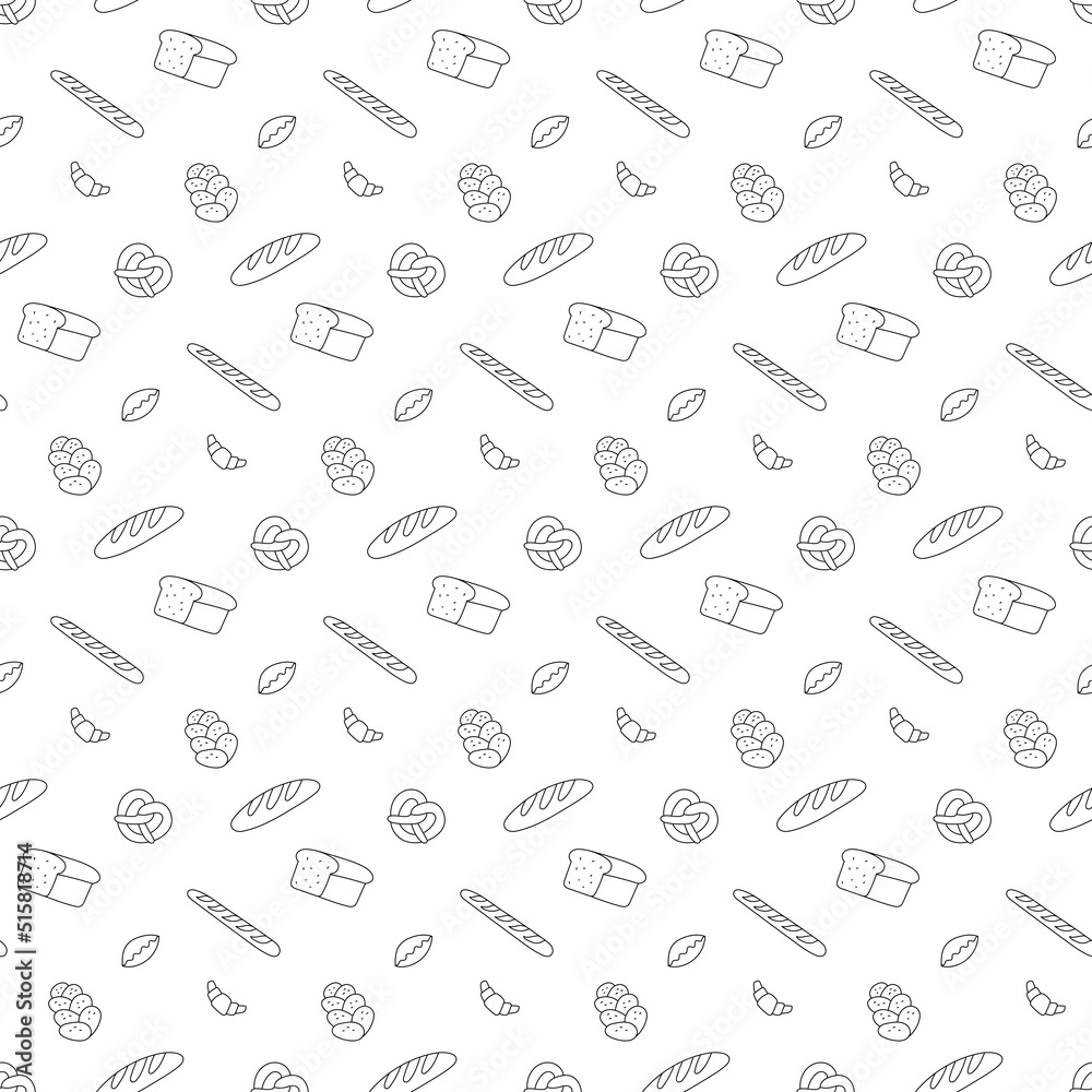 Hand drawn seamless pattern of bread and bakery products. Vector illustration Hand drawn seamless pattern of bread and bakery products. Vector illustration