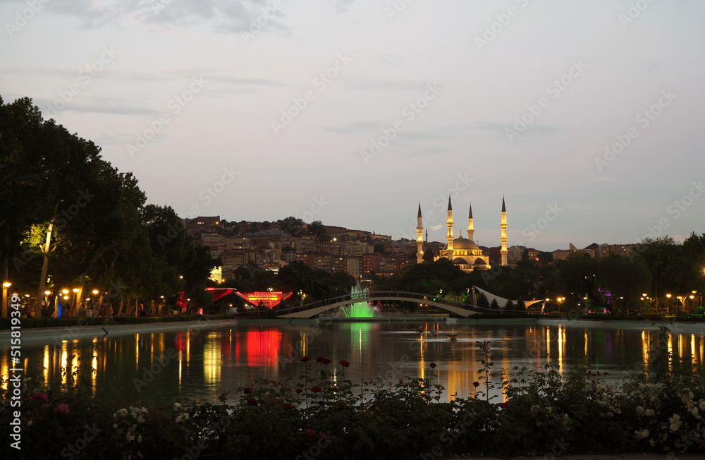 Naklejka premium View of the Melike Hatun Mosque from Youth Park (Gençlik Parkı).