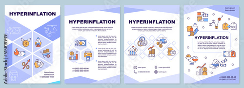 Hyperinflation blue brochure template. Rising prices. Leaflet design with linear icons. Editable 4 vector layouts for presentation, annual reports. Arial-Black, Myriad Pro-Regular fonts used