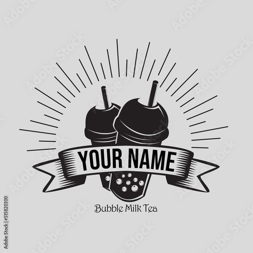 Vector bubble tea logo. Pearl tea label set. Boba drink. Popular Asian drink badge. Tea logo, pearl tea, bubble tea, Boba Drink