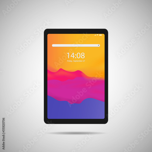 Realistic tablet PC. Vector illustration in trendy thin frame design with front side view.