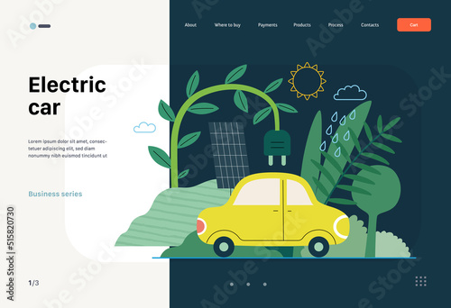 Ecology - Electric car -Modern flat vector concept illustration of Solar panels and an electric car. Renewable energy metaphor. Creative landing web page template