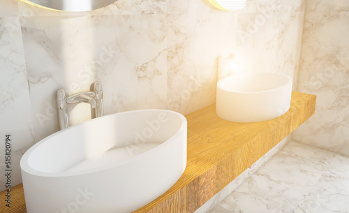 Bathroom interior bathtub. 3D rendering.. Sunset. © COK House
