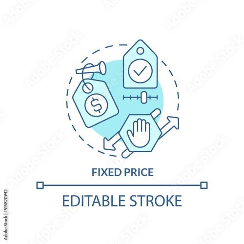 Fixed price turquoise concept icon. Procurement contract abstract idea thin line illustration. Predetermined costs. Isolated outline drawing. Editable stroke. Arial, Myriad Pro-Bold fonts used