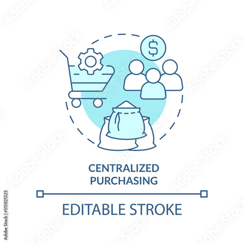 Centralized purchasing turquoise concept icon. Formal procurement method abstract idea thin line illustration. Isolated outline drawing. Editable stroke. Arial, Myriad Pro-Bold fonts used