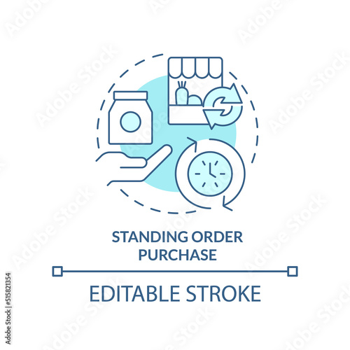 Standing order purchase turquoise concept icon. Food procurement method abstract idea thin line illustration. Isolated outline drawing. Editable stroke. Arial, Myriad Pro-Bold fonts used