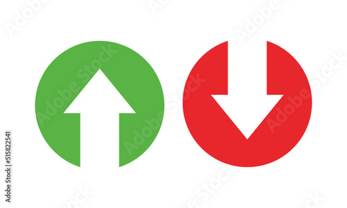 Red down green up arrow icon sign vector. Cryptocurrency, stock and forex investment trading analysis symbol.