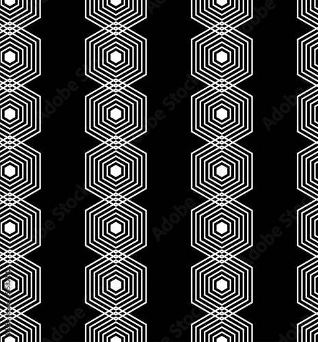 Vector illustration. The texture of the contour hexagon. Black and white geometric seamless pattern. Mosaic abstract background. Hexagonal repeating geometric polygon texture.