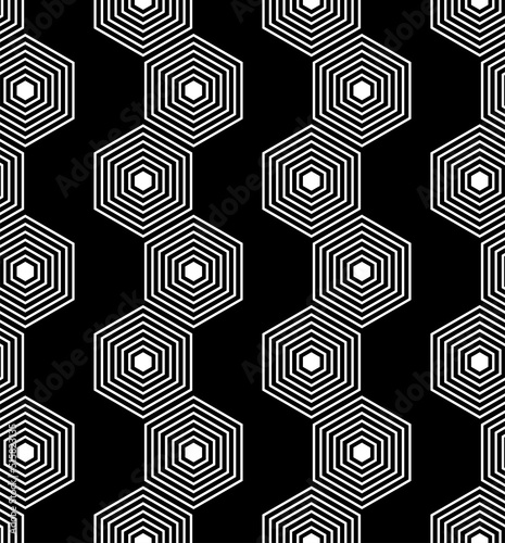 Vector illustration. The texture of the contour hexagon. Black and white geometric seamless pattern. Mosaic abstract background. Hexagonal repeating geometric polygon texture.