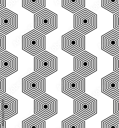 Vector illustration. The texture of the contour hexagon. Black and white geometric seamless pattern. Mosaic abstract background. Hexagonal repeating geometric polygon texture.