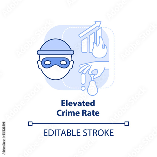 Elevated crime rate light blue concept icon. Dangerous effect. Effect of overcrowding abstract idea thin line illustration. Isolated outline drawing. Editable stroke. Arial, Myriad Pro-Bold fonts used