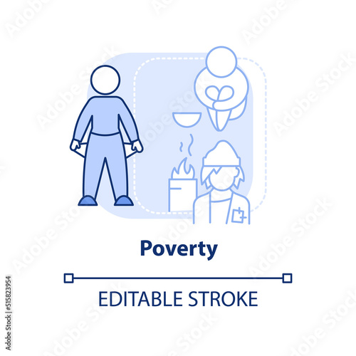 Poverty light blue concept icon. Low life quality. Cause of overpopulation abstract idea thin line illustration. Isolated outline drawing. Editable stroke. Arial, Myriad Pro-Bold fonts used