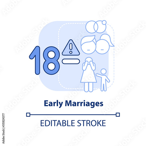Early marriages light blue concept icon. Children. Social effect of overcrowding abstract idea thin line illustration. Isolated outline drawing. Editable stroke. Arial, Myriad Pro-Bold fonts used