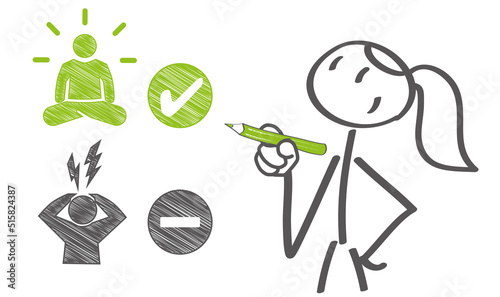Female stick figure compare stress and relaxation - Work life balance vector illusration